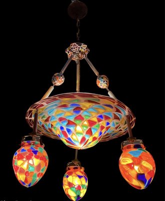 Liberty Style Glass Mosaic Chandelier, 1920s-JJC-903810