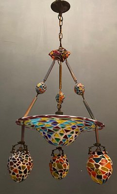 Liberty Style Glass Mosaic Chandelier, 1920s-JJC-903810