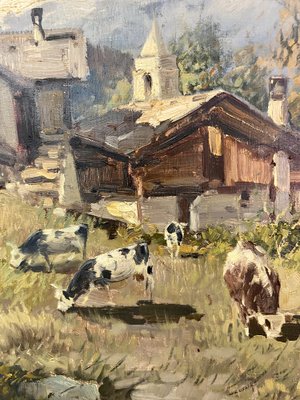 Licinio Campagnari, Valle di Champoluc, Oil on Canvas, Framed-MLN-1705900