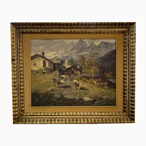 Licinio Campagnari, Valle di Champoluc, Oil on Canvas, Framed-MLN-1705900