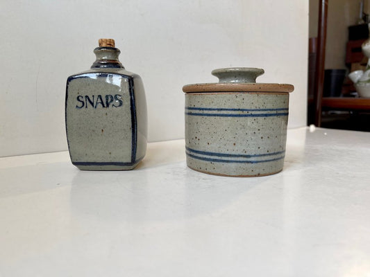 Lidded Jar and Decanter in Glazed Stoneware from Knabstrup, 1970s, Set of 2