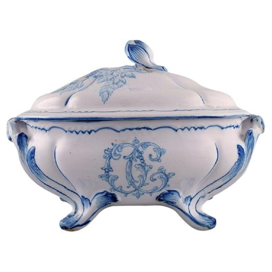 Lidded Tureen in Hand-Painted Faience by Emile Gallé for St. Clement Nancy