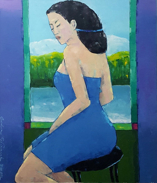 Lidia Wiencek, Portrait in a Blue Dress, Oil on Canvas, 2002