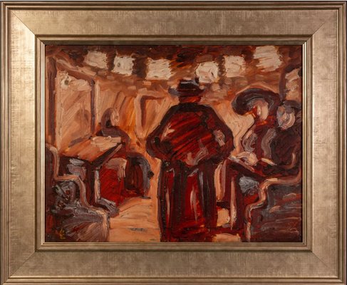 Life Scene on a Train, 1920s, Oil on Board-QOR-2026908