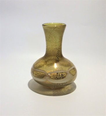 Light Amber Blown Murano Glass Vase with Silver Leaf & Milk Glass Details, 1960s-QZG-1351819