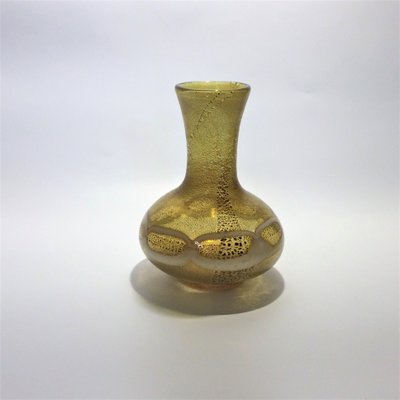 Light Amber Blown Murano Glass Vase with Silver Leaf & Milk Glass Details, 1960s-QZG-1351819