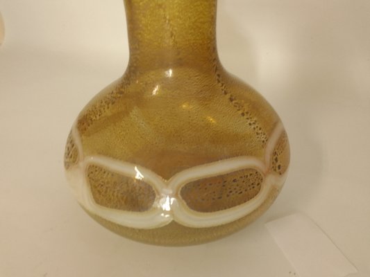 Light Amber Blown Murano Glass Vase with Silver Leaf & Milk Glass Details, 1960s-QZG-1351819