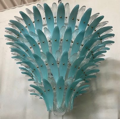 Light Blue Murano Glass Palmettes Chandelier in the style of Barovier & Toso, 1990-UH-1319976