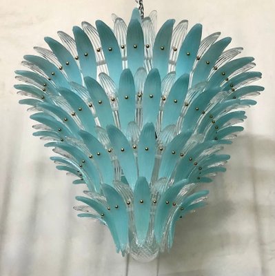 Light Blue Murano Glass Palmettes Chandelier in the style of Barovier & Toso, 1990-UH-1319976