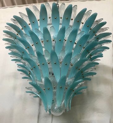 Light Blue Murano Glass Palmettes Chandelier in the style of Barovier & Toso, 1990-UH-1319976