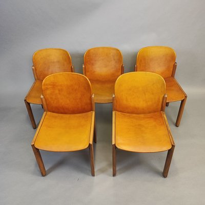 Light Brown Leather Chairs, 1970s, Set of 5-FXH-2035842