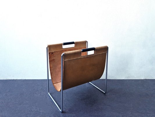 Light Brown Leather Magazine Holder from Brabantia, the Netherlands, 1960s-NV-1805174