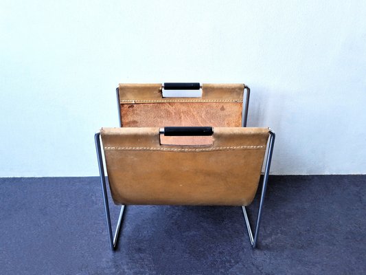 Light Brown Leather Magazine Holder from Brabantia, the Netherlands, 1960s-NV-1805174