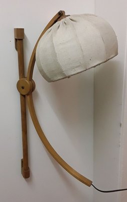 Light Oak Sconce with Beige Wool Shade, 1970s-HOI-799384