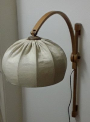 Light Oak Sconce with Beige Wool Shade, 1970s-HOI-799384