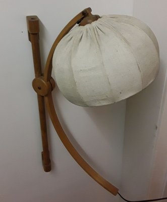 Light Oak Sconce with Beige Wool Shade, 1970s-HOI-799384