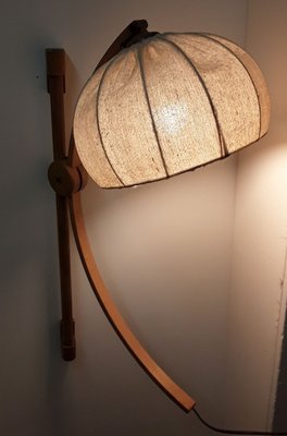 Light Oak Sconce with Beige Wool Shade, 1970s-HOI-799384