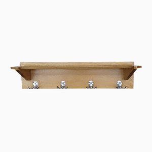 Light Oak Wall Rack with Chromed Metal Hooks, 1960s-HOI-874440