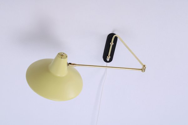 Light Yellow Brass Paperclip Wall Lamp by J. J. M. Hoogervorst for Anvia, 1950s-XT-1742529