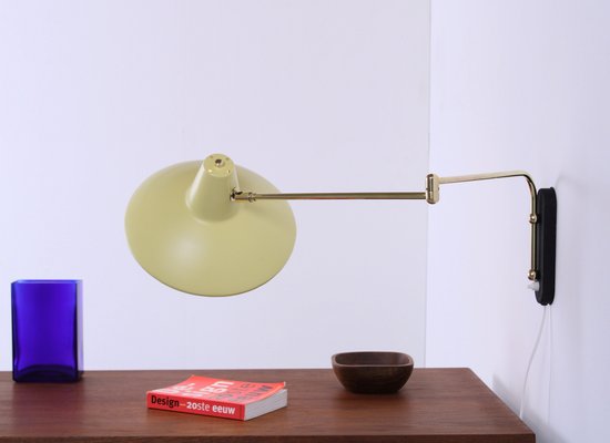 Light Yellow Brass Paperclip Wall Lamp by J. J. M. Hoogervorst for Anvia, 1950s-XT-1742529