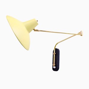 Light Yellow Brass Paperclip Wall Lamp by J. J. M. Hoogervorst for Anvia, 1950s-XT-1742529