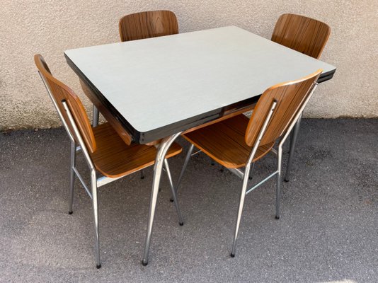 Light Yellow & Brown Formica Dining Table & Chairs Set, 1950s, Set of 5-SDV-875771