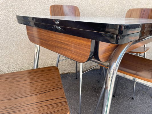 Light Yellow & Brown Formica Dining Table & Chairs Set, 1950s, Set of 5-SDV-875771