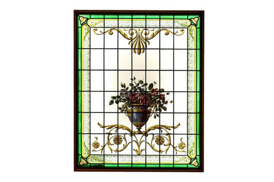 Ligthed Stained Glass Window with a Decor of Flowers, 1880