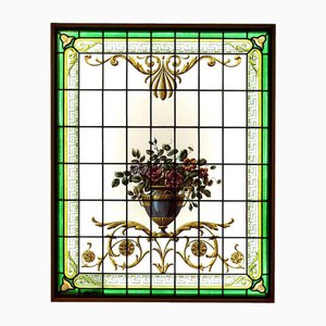 Ligthed Stained Glass Window with a Decor of Flowers, 1880-CEJ-1783777