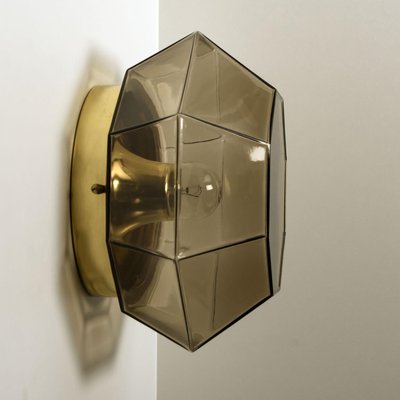 Limburg Geometric Smoked Glass and Brass Wall Lights, 1970s-VDW-2027321