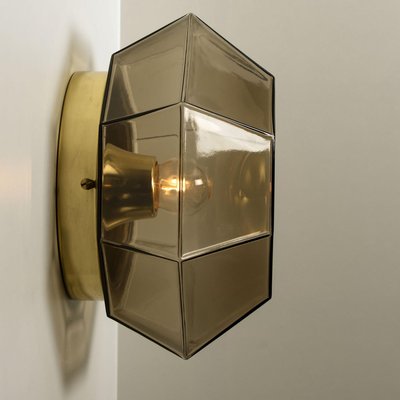 Limburg Geometric Smoked Glass and Brass Wall Lights, 1970s-VDW-2027321