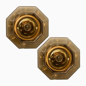 Limburg Geometric Smoked Glass and Brass Wall Lights, 1970s-VDW-2027321