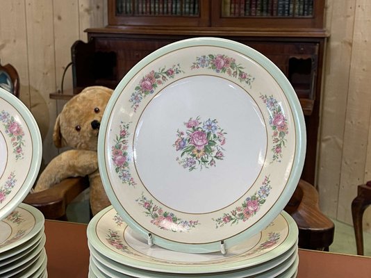 Limoges Porcelain Dinner Service with Floral Decor, Set of 37-QYF-1420413