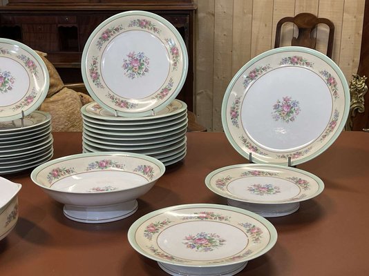 Limoges Porcelain Dinner Service with Floral Decor, Set of 37-QYF-1420413