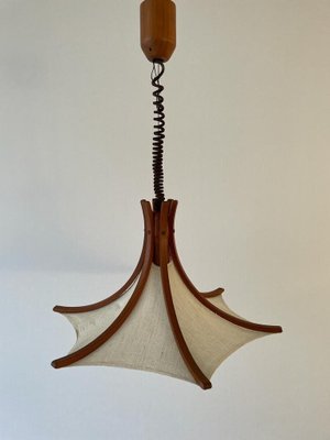 Linen and Wood Adjustable Pendant Lamp from Domus, Italy, 1980s-RDS-1725991