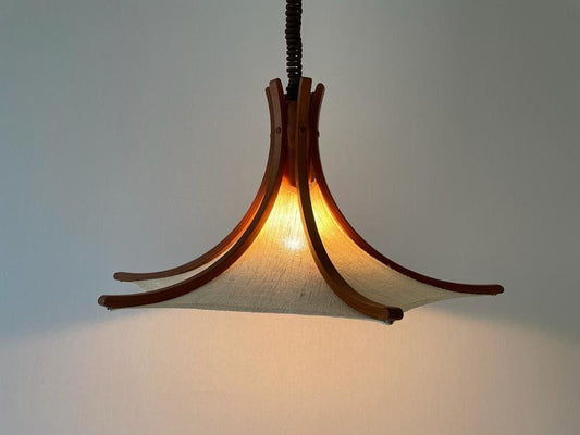 Linen and Wood Adjustable Pendant Lamp from Domus, Italy, 1980s