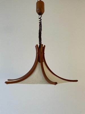 Linen and Wood Adjustable Pendant Lamp from Domus, Italy, 1980s-RDS-1725991