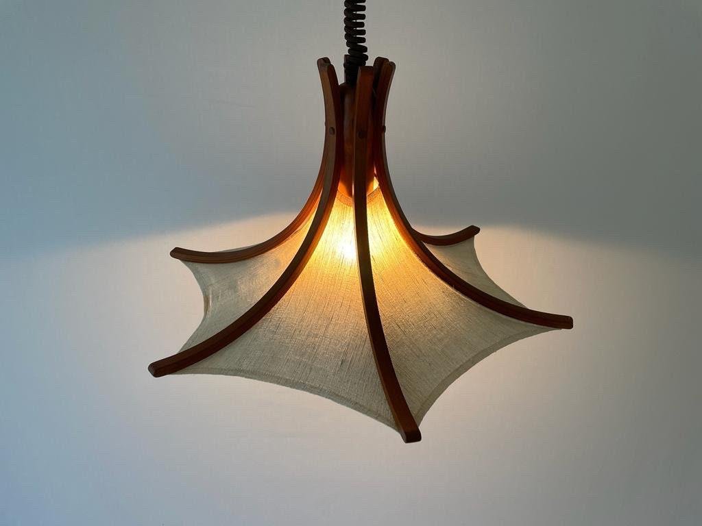 Linen and Wood Adjustable Pendant Lamp from Domus, Italy, 1980s