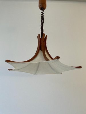 Linen and Wood Adjustable Pendant Lamp from Domus, Italy, 1980s-RDS-1725991