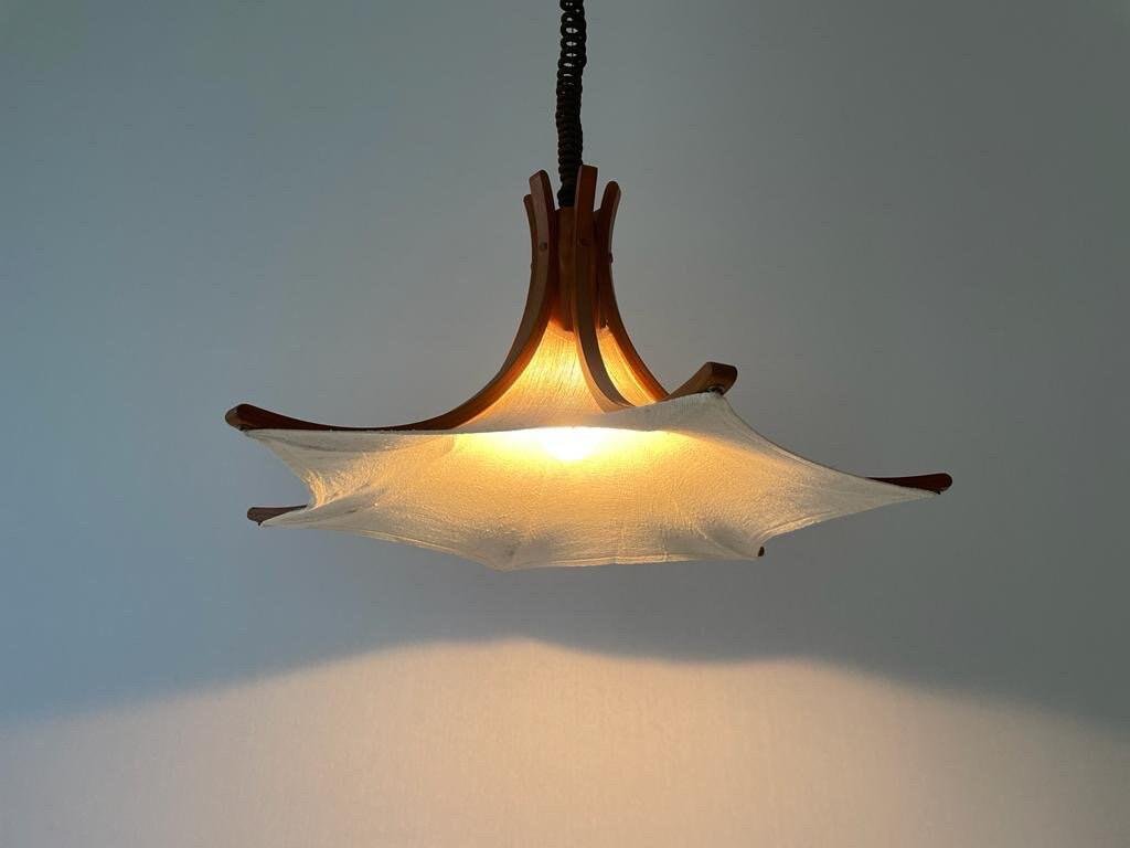 Linen and Wood Adjustable Pendant Lamp from Domus, Italy, 1980s