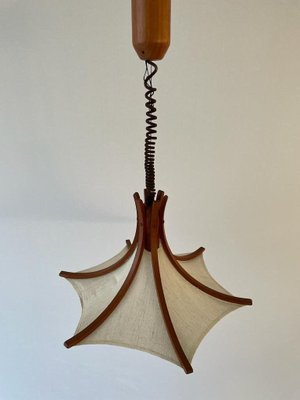 Linen and Wood Adjustable Pendant Lamp from Domus, Italy, 1980s-RDS-1725991