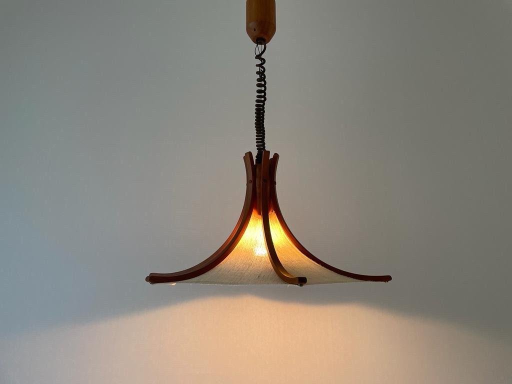 Linen and Wood Adjustable Pendant Lamp from Domus, Italy, 1980s