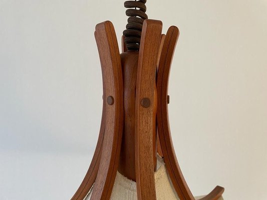 Linen and Wood Adjustable Pendant Lamp from Domus, Italy, 1980s-RDS-1725991