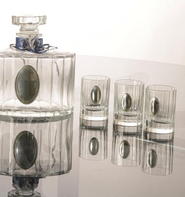 Liqueur Set with Crystal Bottle and Glasses in Silver Plating by Pierre Cardin, France, 1990s-RAQ-1048264