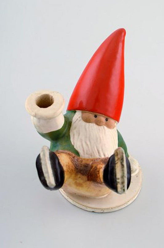 Lisa Larson Candlesholder for Gustavsberg Santa on Skates in Glazed Stoneware