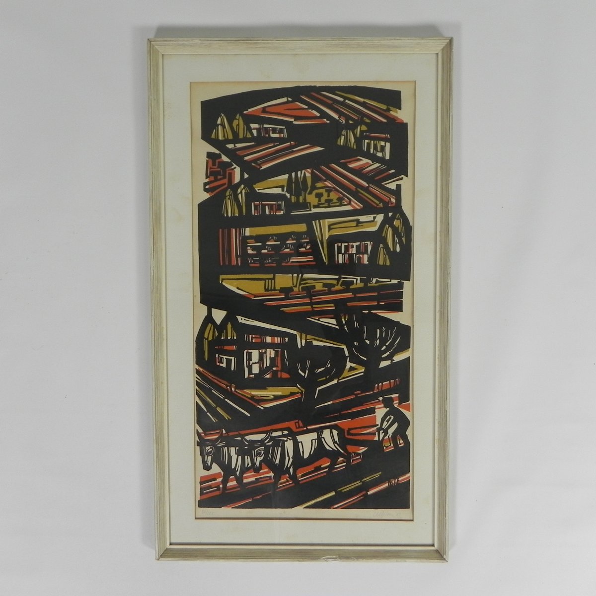 Litho Akke Sins, Plowing Farmers, 1963, Lithograph, Framed