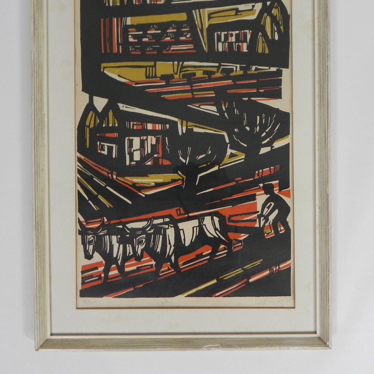 Litho Akke Sins, Plowing Farmers, 1963, Lithograph, Framed