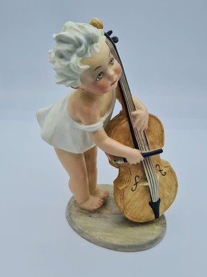 Little Girl with Cello in Ceramic by Arturo Pannunzio, 1950s-OZS-1395850