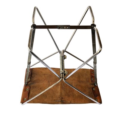 Little Industrial Brown Leather & Metal Folding Portable Stool-LYQ-1171808