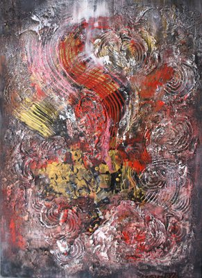 Liubov Juravliova, Abstrait Rouge et Doré, 2023, Acrylic on Canvas-CHG-2030743